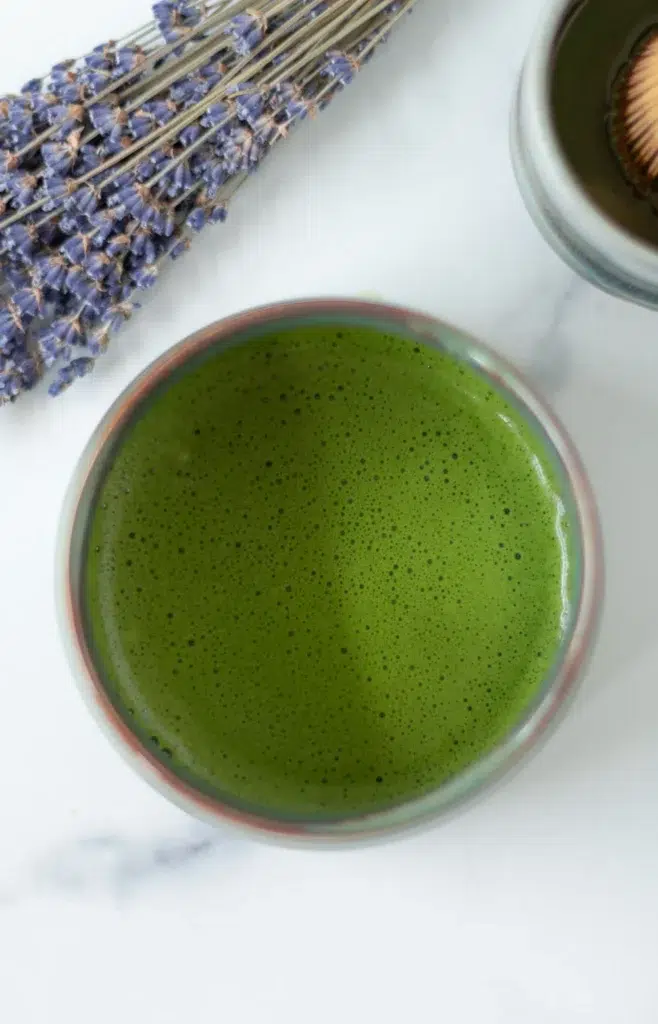 iced matcha latte with lavender cold foam