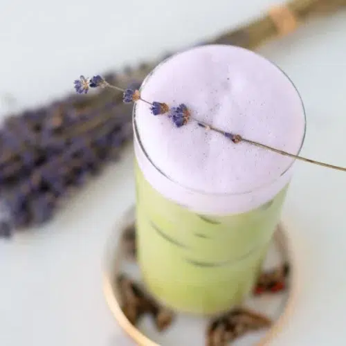 iced matcha latte with lavender cold foam