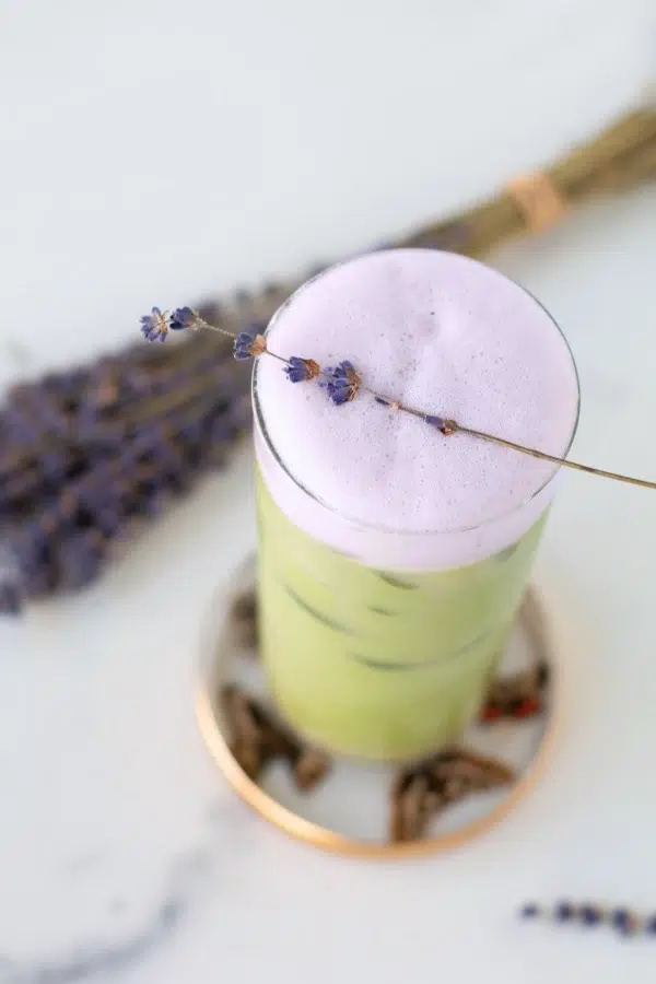 iced matcha latte with lavender cold foam