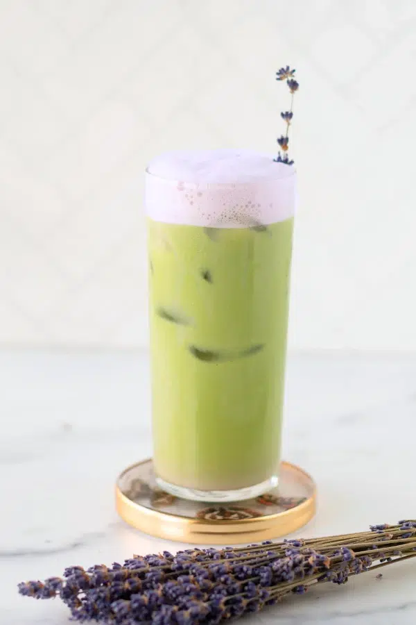 iced matcha latte with lavender cold foam