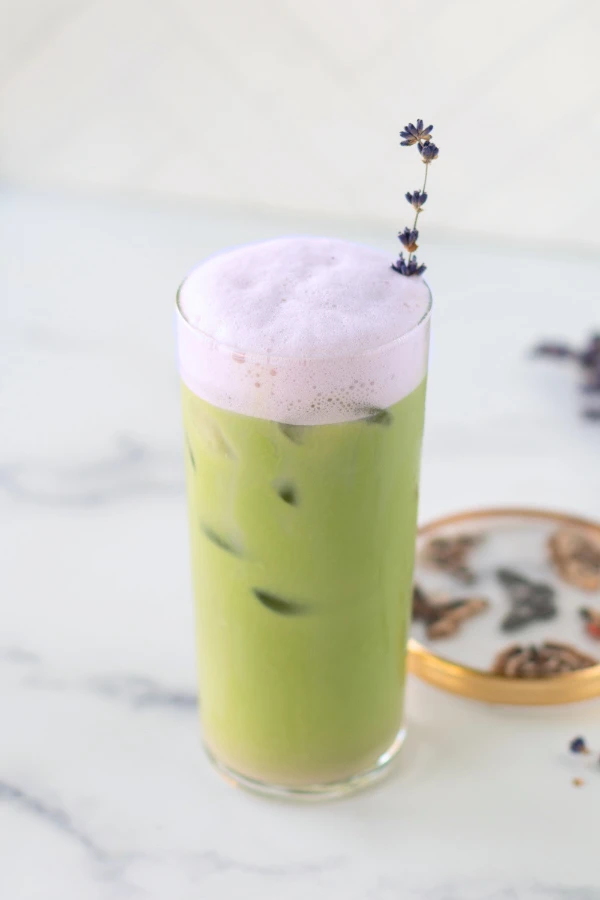 iced matcha latte with lavender cold foam